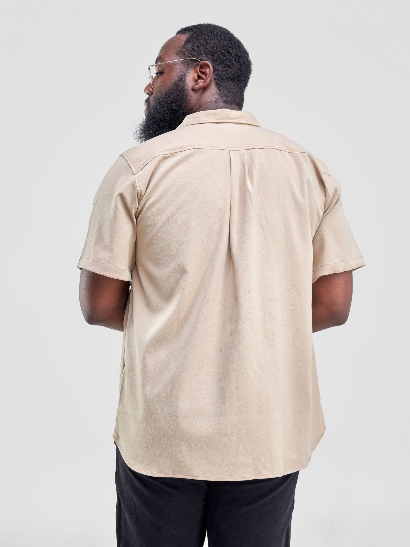 Zetu Men's Button Down Crepe Single Pocket Shirt - Beige - Shopzetu