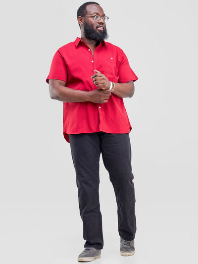 Zetu Men's Button Down Crepe Single Pocket Shirt - Red - Shopzetu