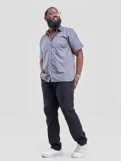 Zetu Men's Button Down Crepe Single Pocket Shirt - Grey - Shopzetu