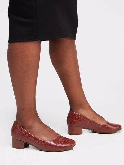 Skarpa Shoes Low Block Heels-Brown Croco - Shopzetu