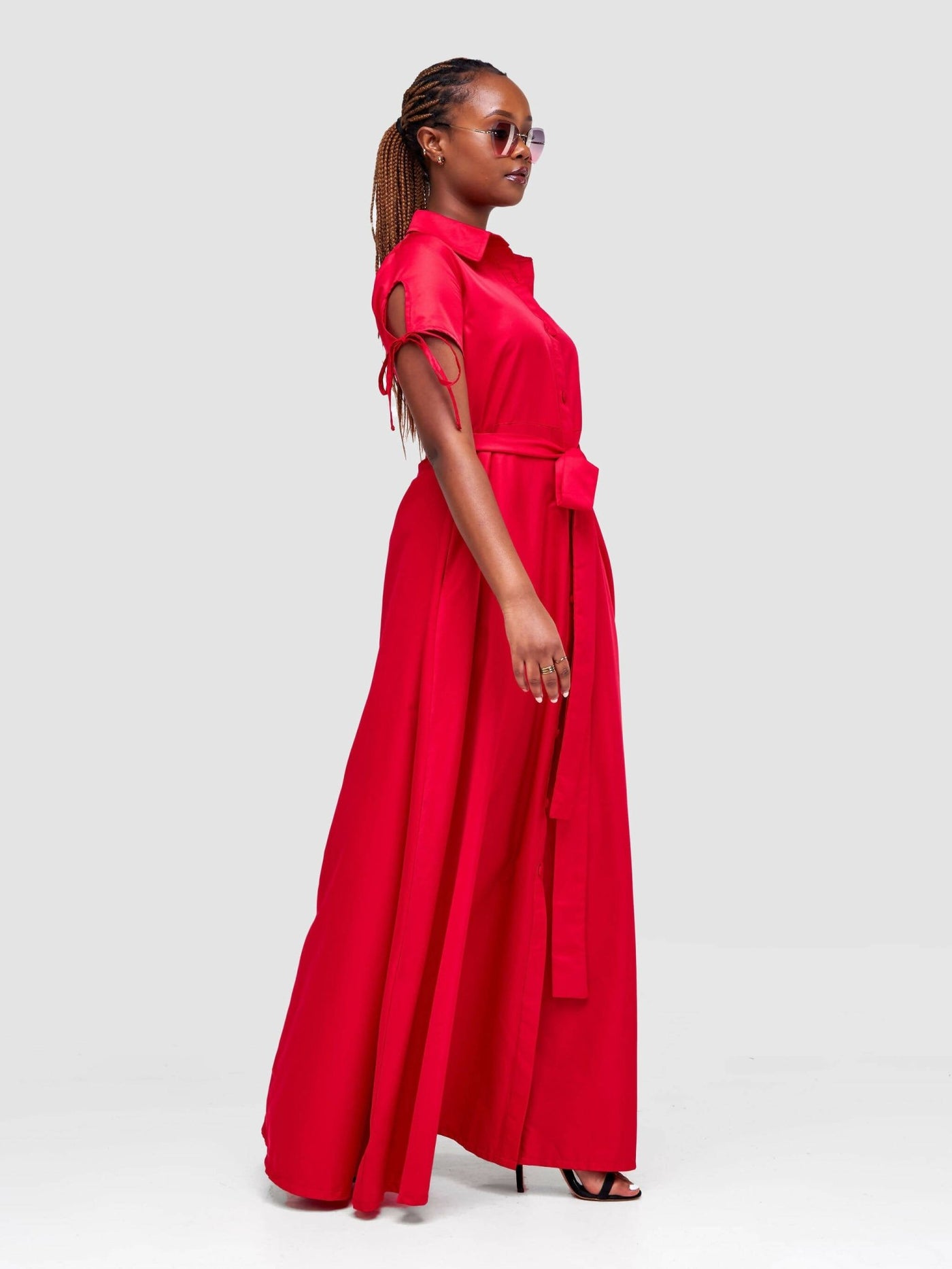 Steady Wear Keyhole Sleeved Maxi Dress - Red - Shopzetu