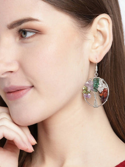 Slaks World Fashion Agate Studded Circular Drop Earrings - Multicolor - Shopzetu
