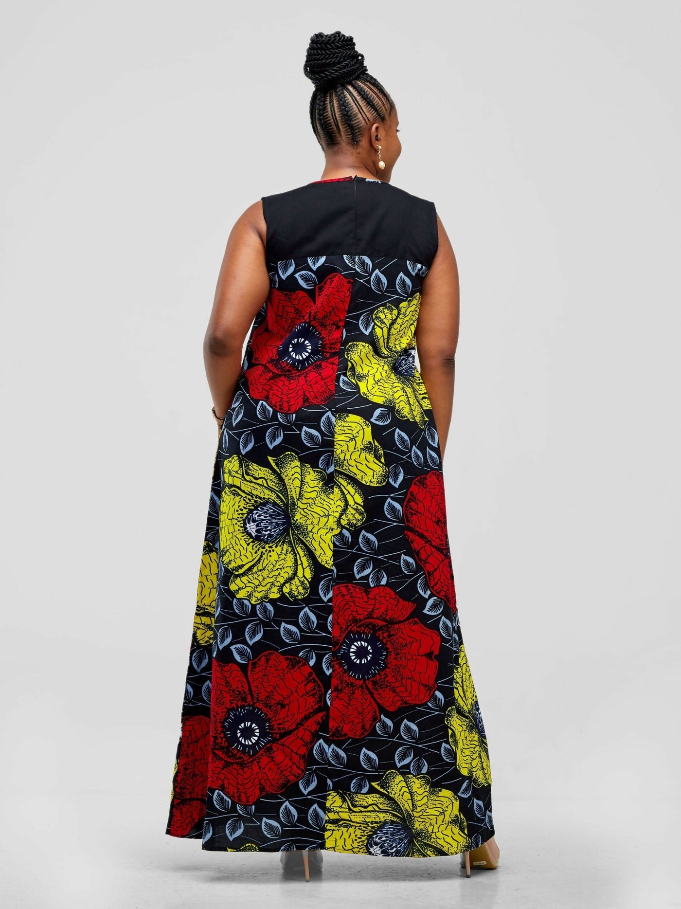 Kidosho Floral Ankara Dari Maxi Dress - Black Print - Shopzetu