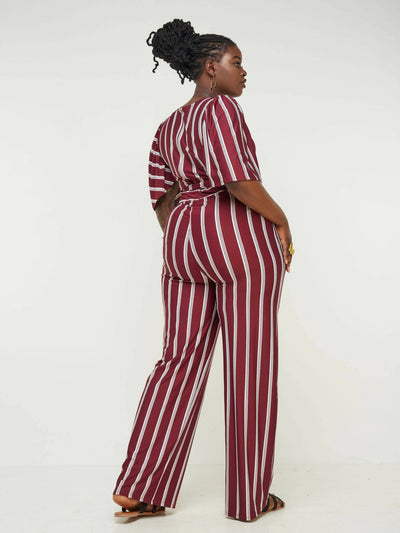 Phyls Collections Tunis Jumpsuit Marron Striped - Maroon - Shopzetu