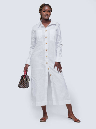 Simbaress Linen Diani Dress - White - Shopzetu