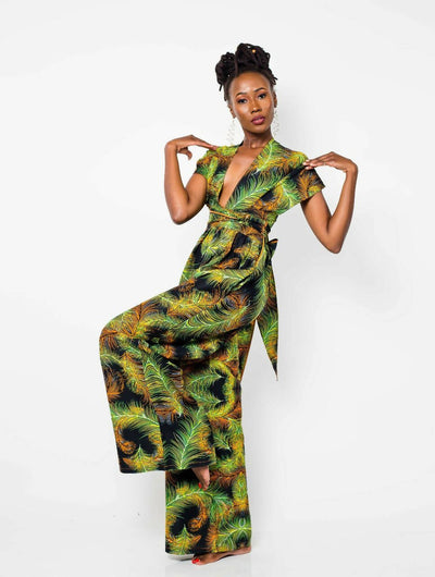 African Yuva Olive Infinity Jumpsuit - Green Print - Shop Zetu Kenya