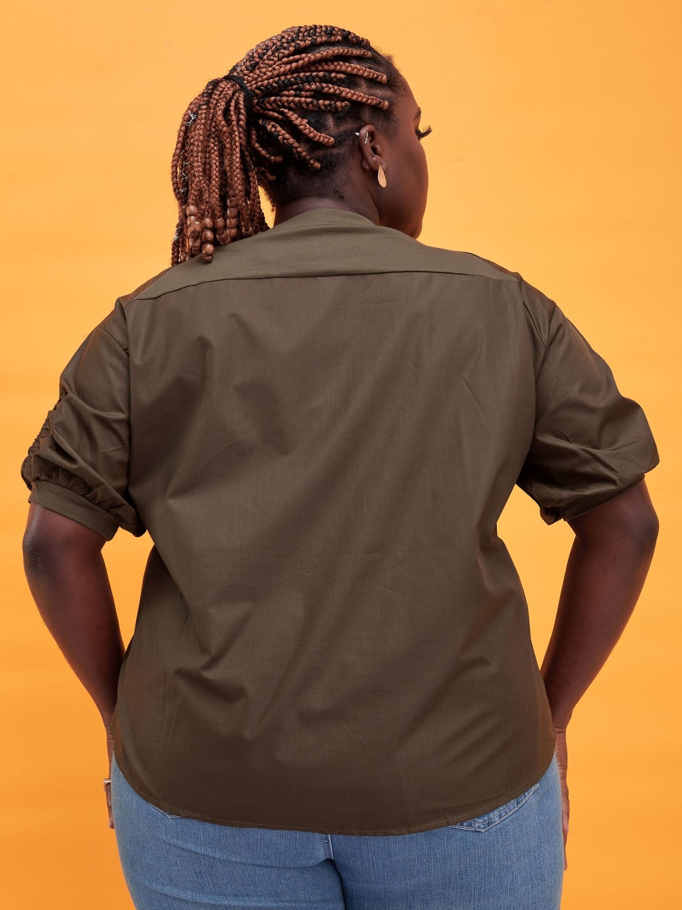 Alara Jersey Shirt Mix With Elastic Sleeve Detail - Olive Green - Shop Zetu Kenya