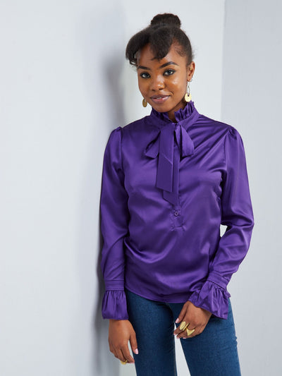 Alara Long Sleeved Button Shirt With Ruffled Collar And Hand Cuffs - Purple - Shop Zetu Kenya