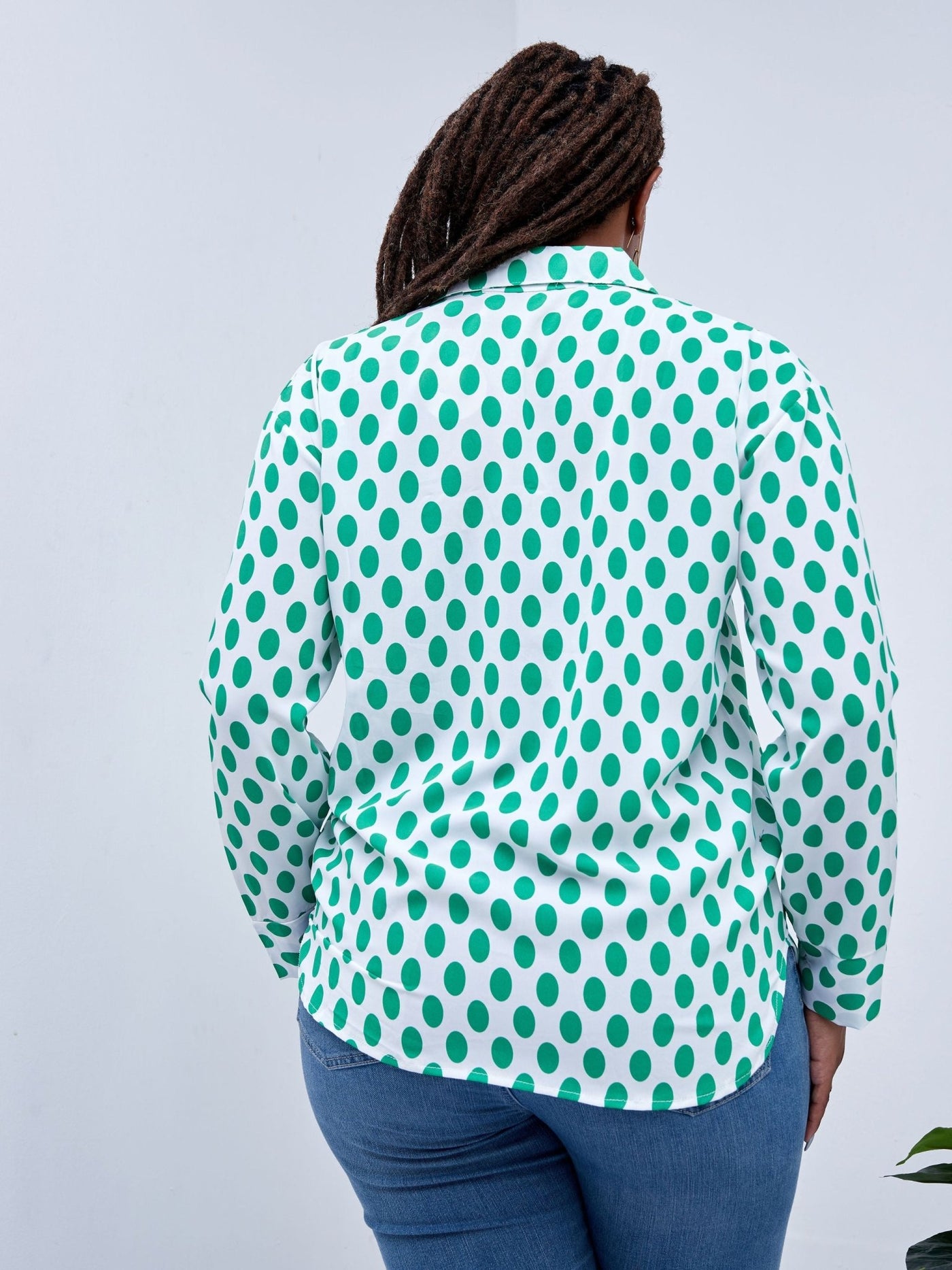 Alara Polka Dot Print Shirt With Front Pocket - Green - Shop Zetu Kenya