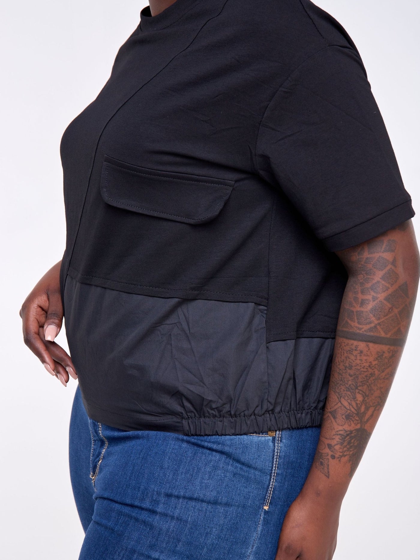 Alara Short Sleeved Jersey Top With Elastic Detail At The Bottom - Black - Shop Zetu Kenya