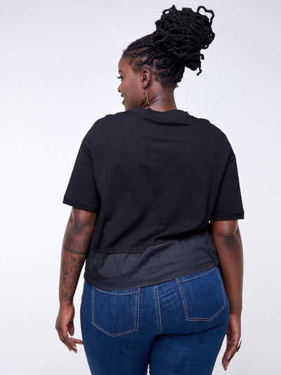 Alara Short Sleeved Jersey Top With Elastic Detail At The Bottom - Black - Shop Zetu Kenya