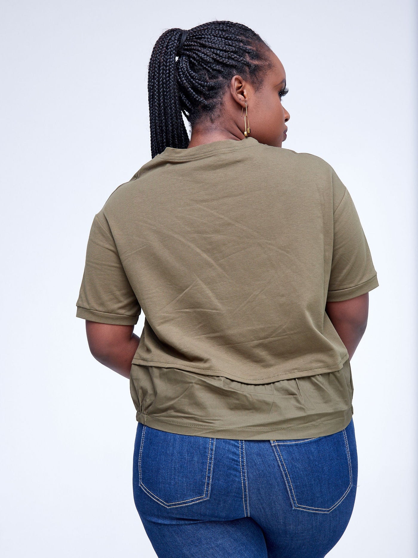 Alara Short Sleeved Jersey Top With Elastic Detail At The Bottom - Green - Shop Zetu Kenya