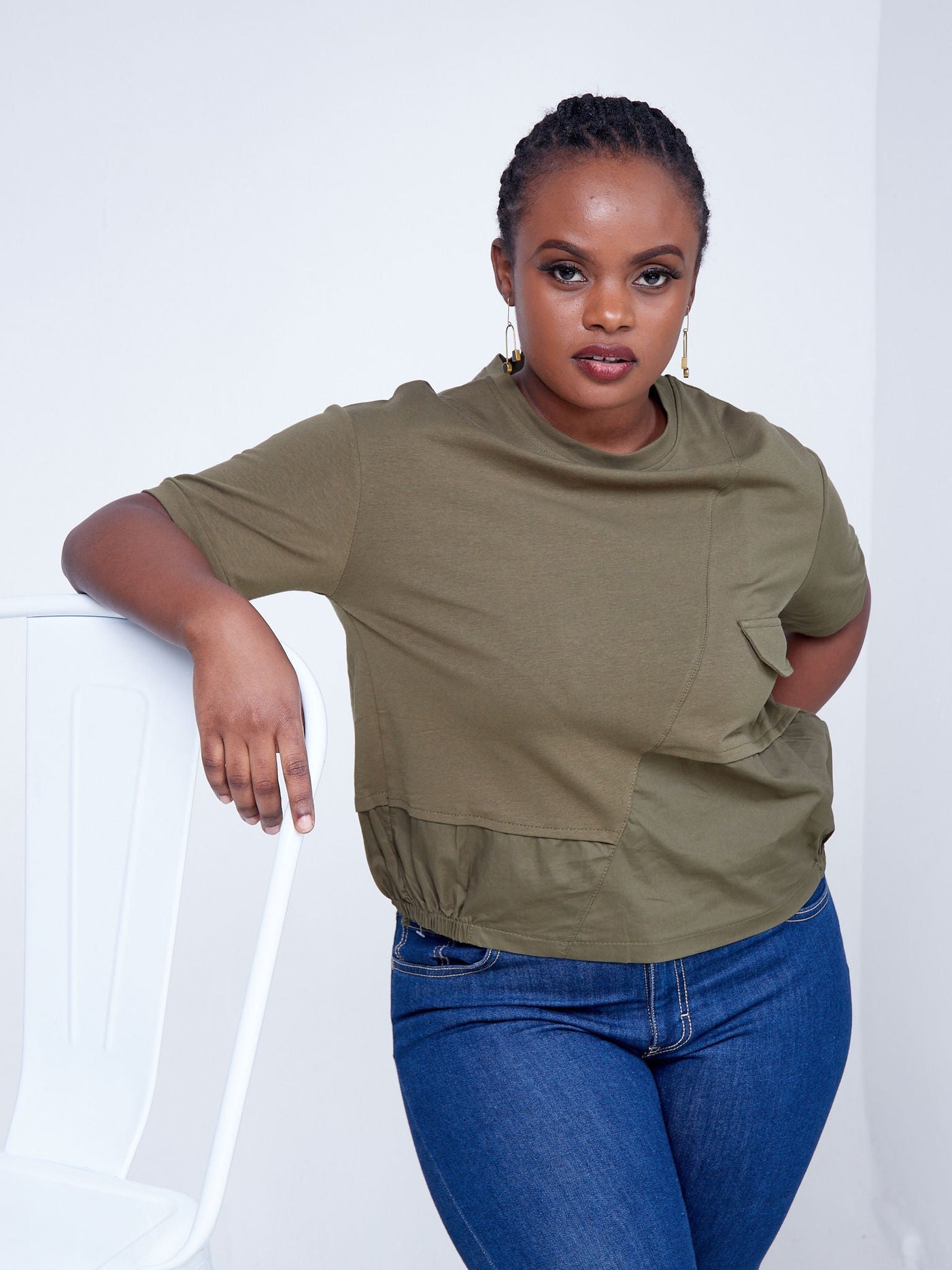 Alara Short Sleeved Jersey Top With Elastic Detail At The Bottom - Green - Shop Zetu Kenya
