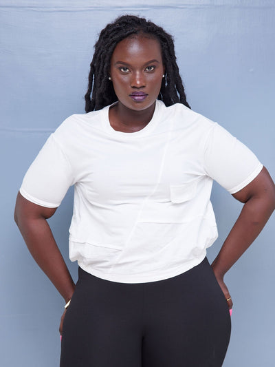 Alara Short Sleeved Jersey Top With Elastic Detail At The Bottom - White - Shop Zetu Kenya