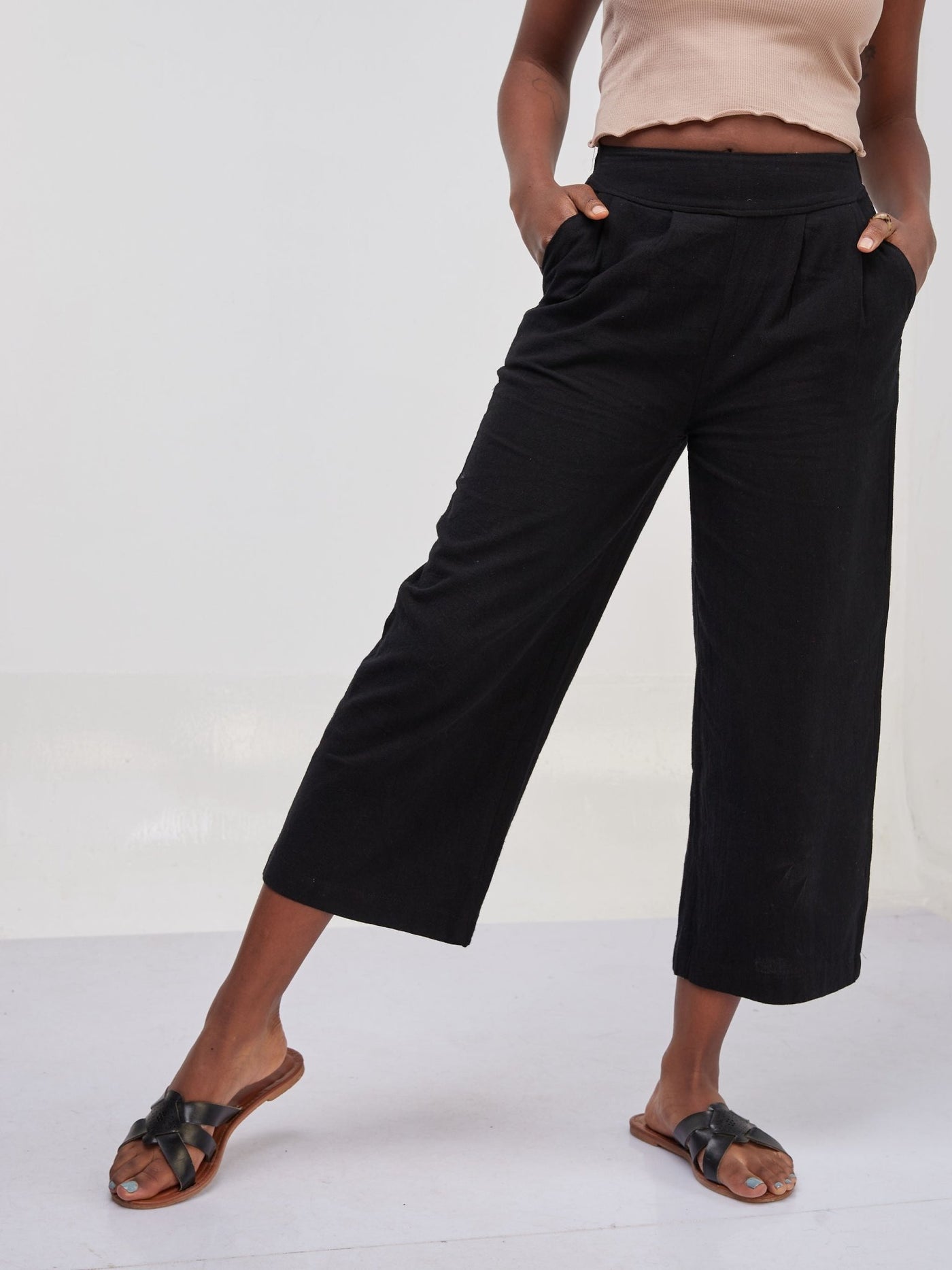Anika Cheese Cloth Capri Pants - Black - Shop Zetu Kenya
