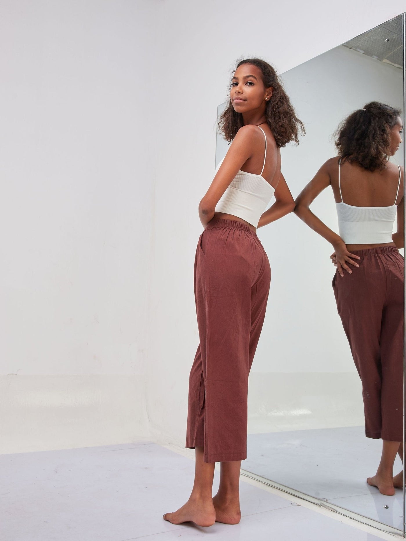 Anika Cheese Cloth Capri Pants - Brown - Shop Zetu Kenya