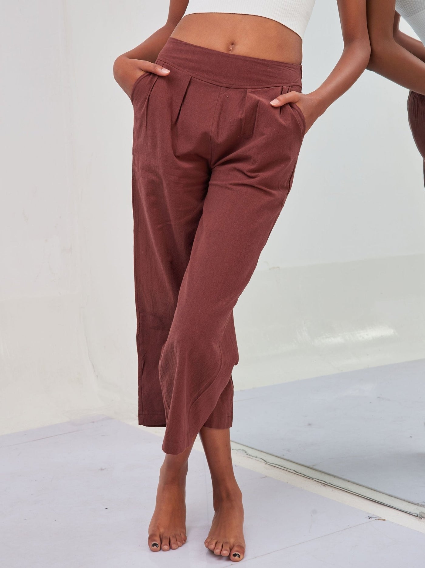 Anika Cheese Cloth Capri Pants - Brown - Shop Zetu Kenya