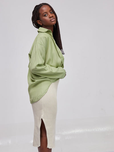 Anika Light Weight Button Down Long Sleeve Shirt - Olive Green - Shop Zetu Kenya
