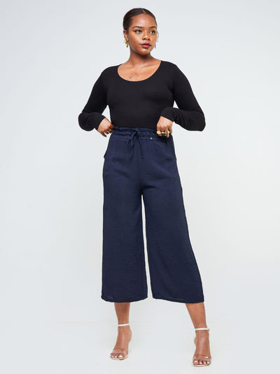 Anika Light Weight Crepe Pants With Drawstring - Dark Blue - Shop Zetu Kenya