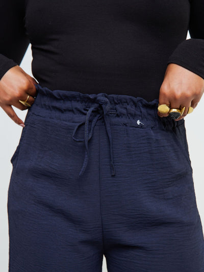 Anika Light Weight Crepe Pants With Drawstring - Dark Blue - Shop Zetu Kenya