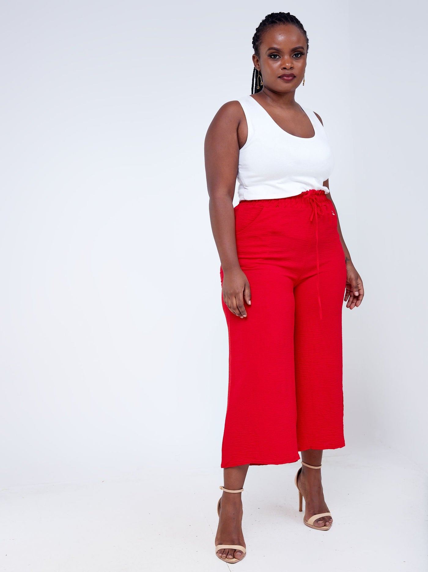 Anika Light Weight Crepe Pants With Drawstring - Red - Shop Zetu Kenya