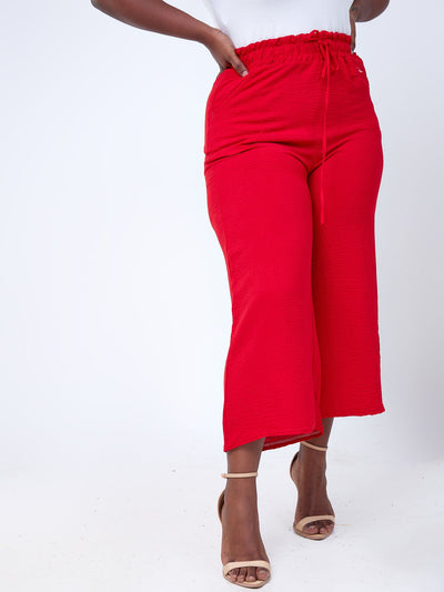 Anika Light Weight Crepe Pants With Drawstring - Red - Shop Zetu Kenya