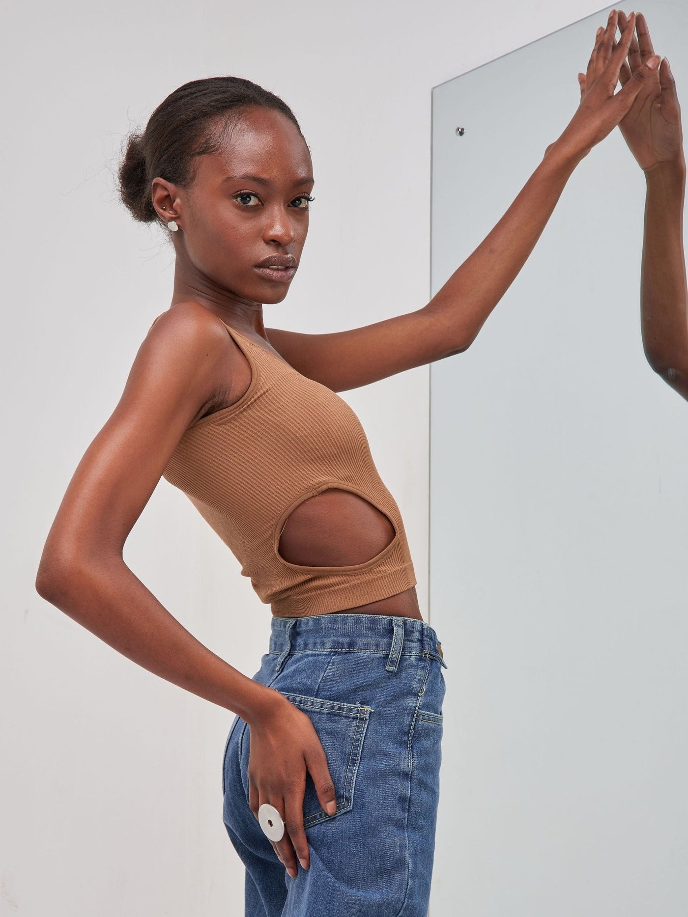 Anika Seamless Ribbed One Shoulder Cut Out Tank - Brown - Shop Zetu Kenya