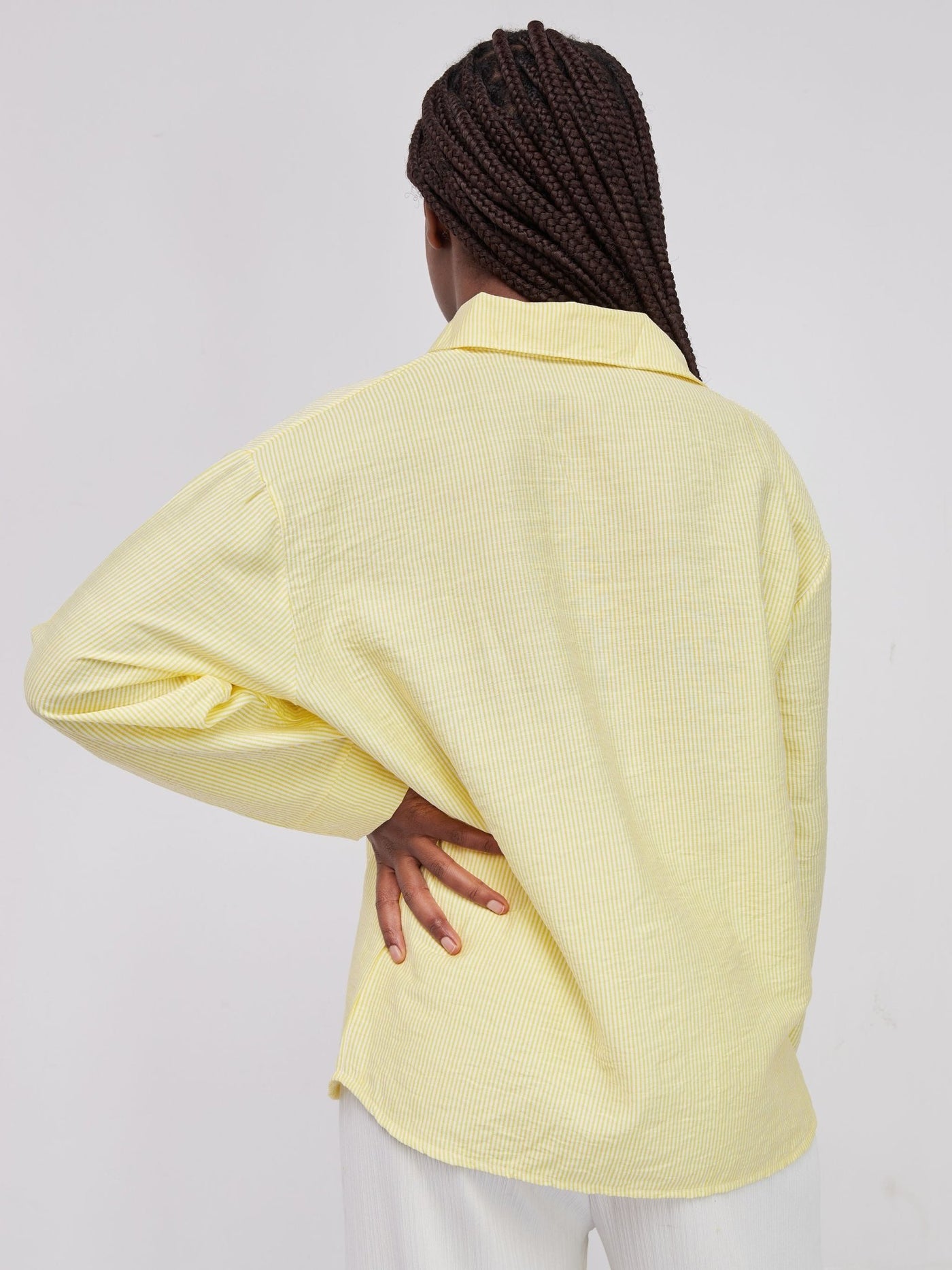 Anika Striped Long Sleeved Button Down Shirt - Yellow - Shop Zetu Kenya