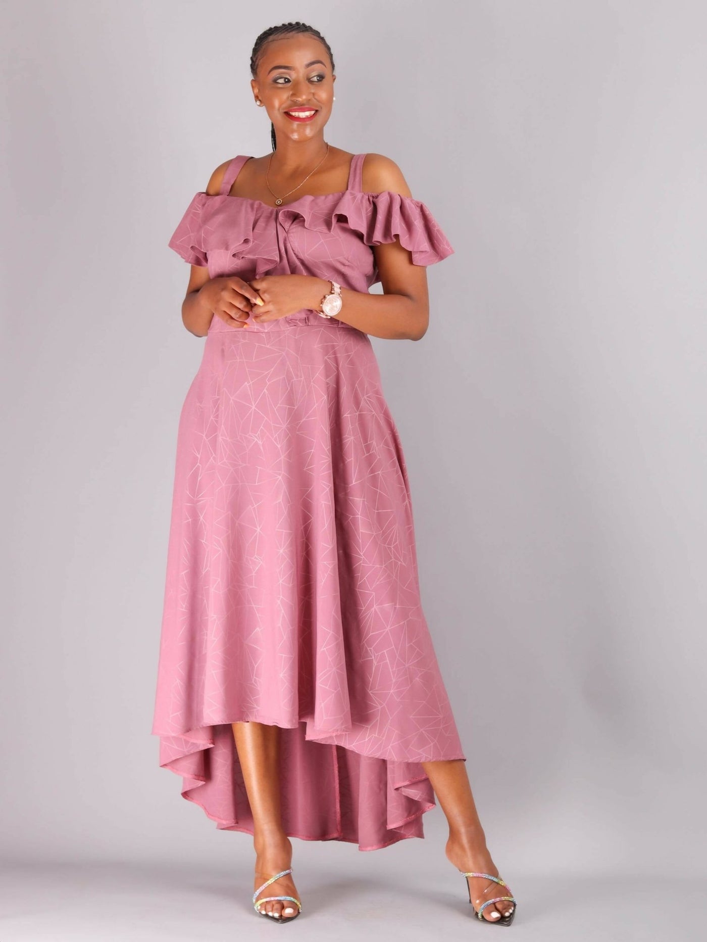 Aramay Alila Strappy Cold Shoulder High Low Dress - Pink - Shopzetu