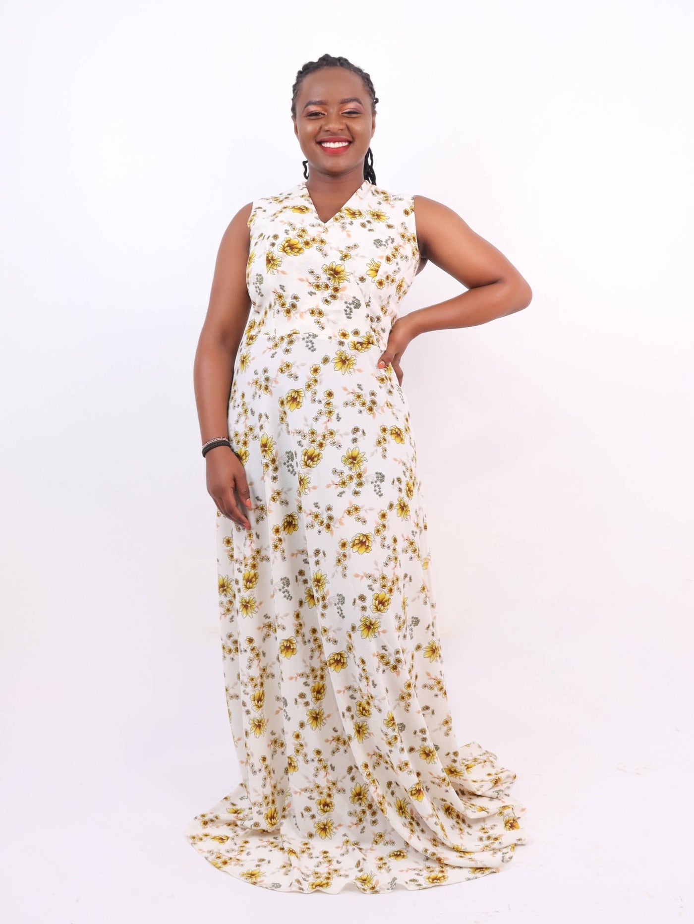 Aramay Cherry Blossom Floral Maxi Dress - Mustard Floral - Shop Zetu Kenya