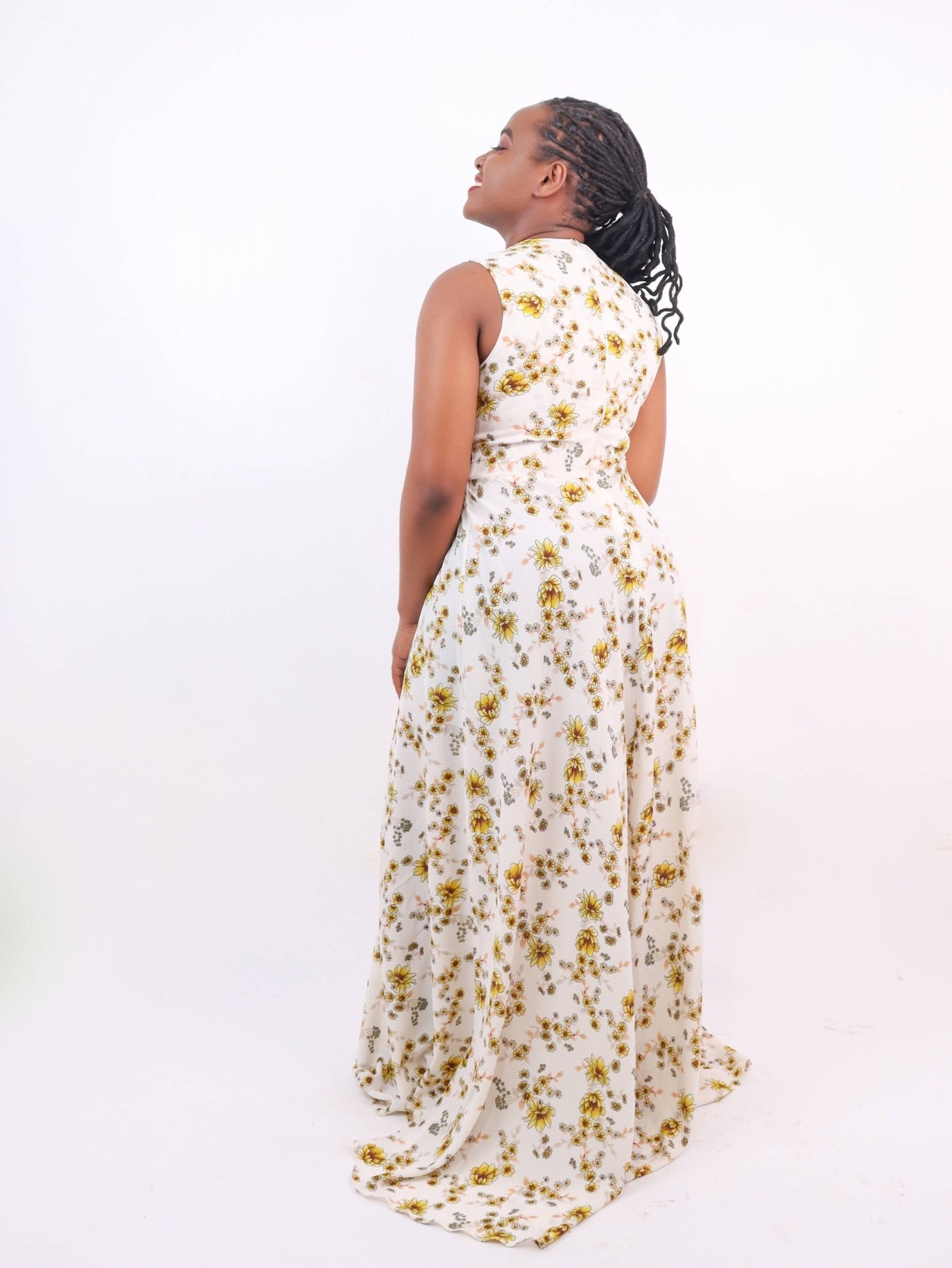 Aramay Cherry Blossom Floral Maxi Dress - Mustard Floral - Shop Zetu Kenya
