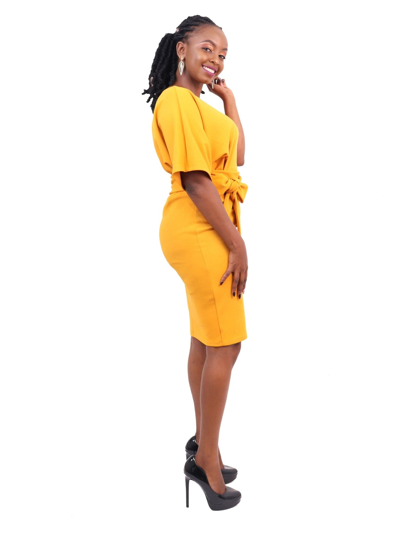 Aramay Rhyolite Knee Length Dress - Mustard - Shopzetu