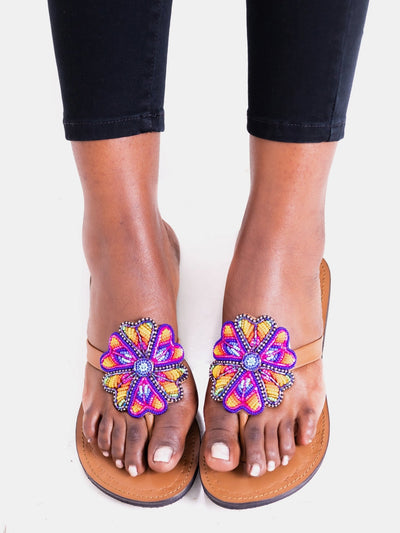 Azu Artichoke Sandals - Blue / Red / Orange Print - Shop Zetu Kenya