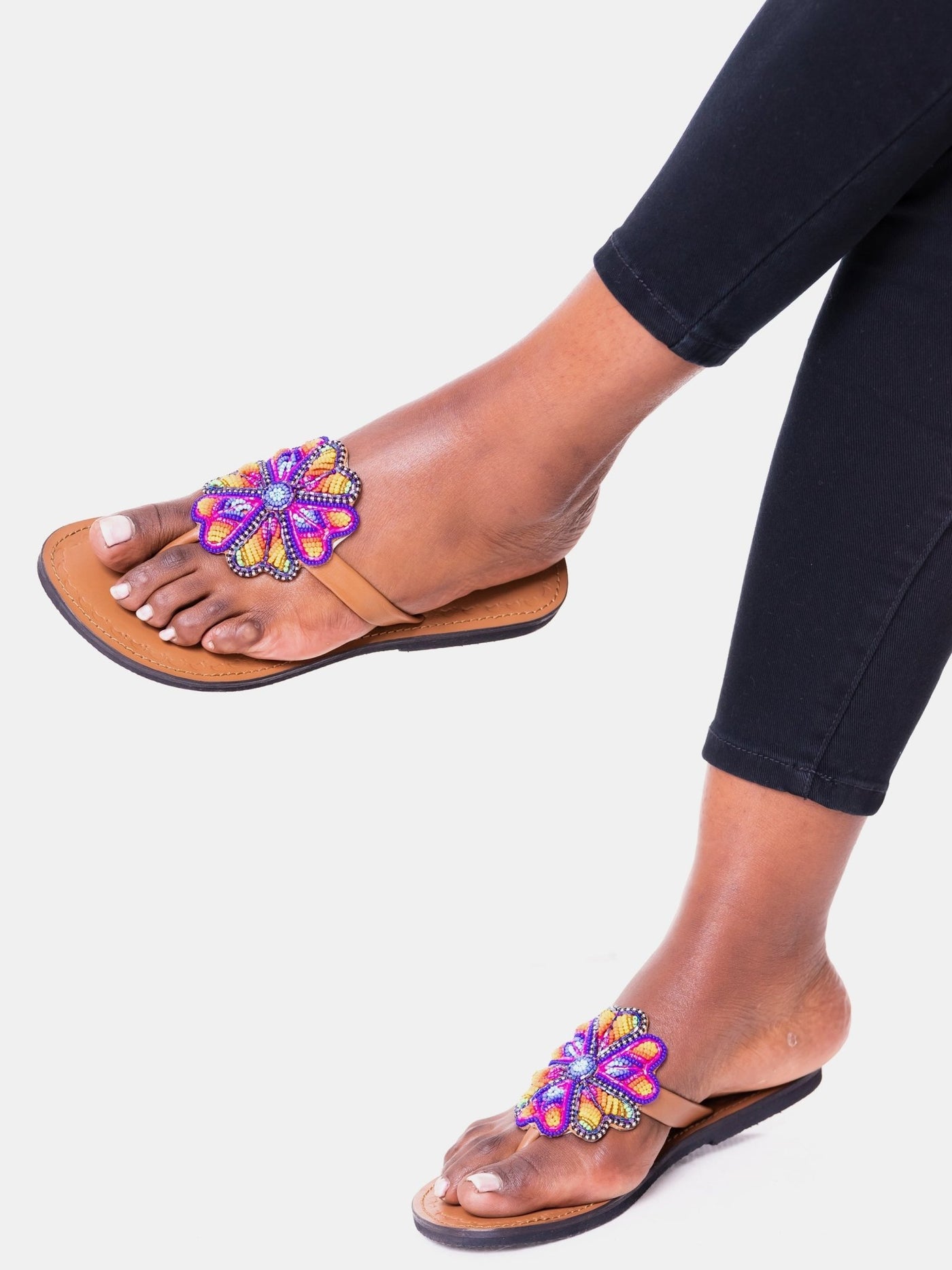 Azu Artichoke Sandals - Blue / Red / Orange Print - Shop Zetu Kenya