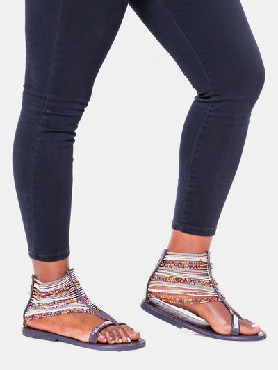 Azu Suzie Chain Zip Sandals - Black / Grey Print - Shop Zetu Kenya