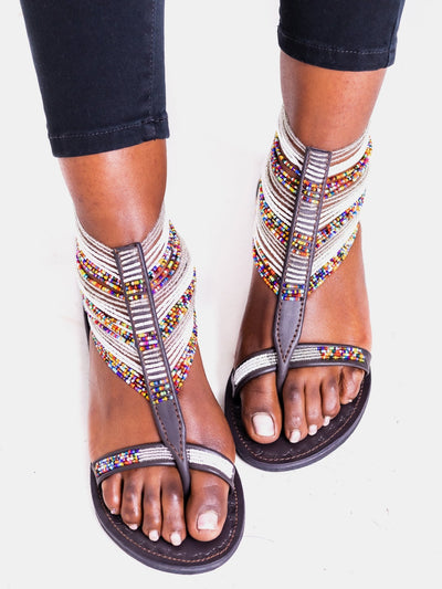 Azu Suzie Chain Zip Sandals - Black / Grey Print - Shop Zetu Kenya