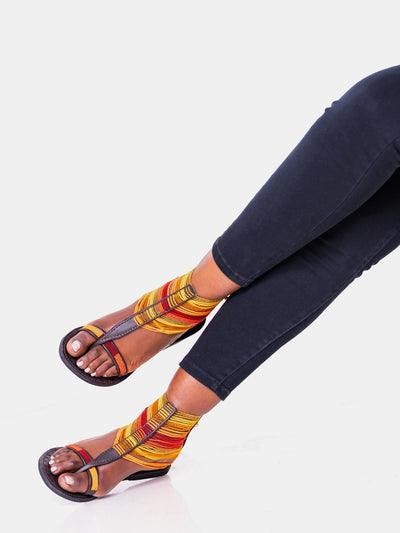 Azu Suzie Chain Zip Sandals - Red / Yellow / Orange Print - Shop Zetu Kenya