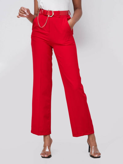 The Fashion Frenzy Flared Trouser - Red - Shopzetu