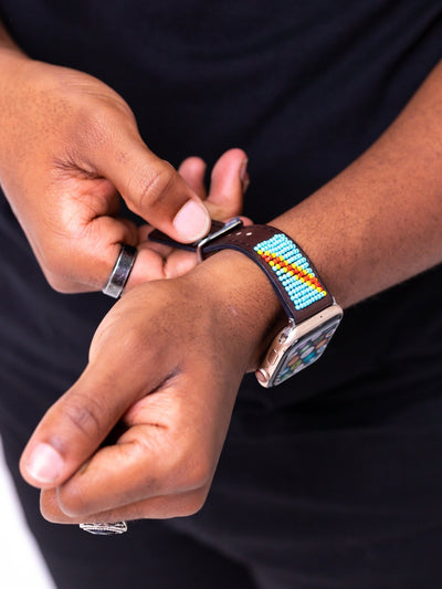 Beaded Apple Watch Strap DRC - Brown - Shop Zetu Kenya