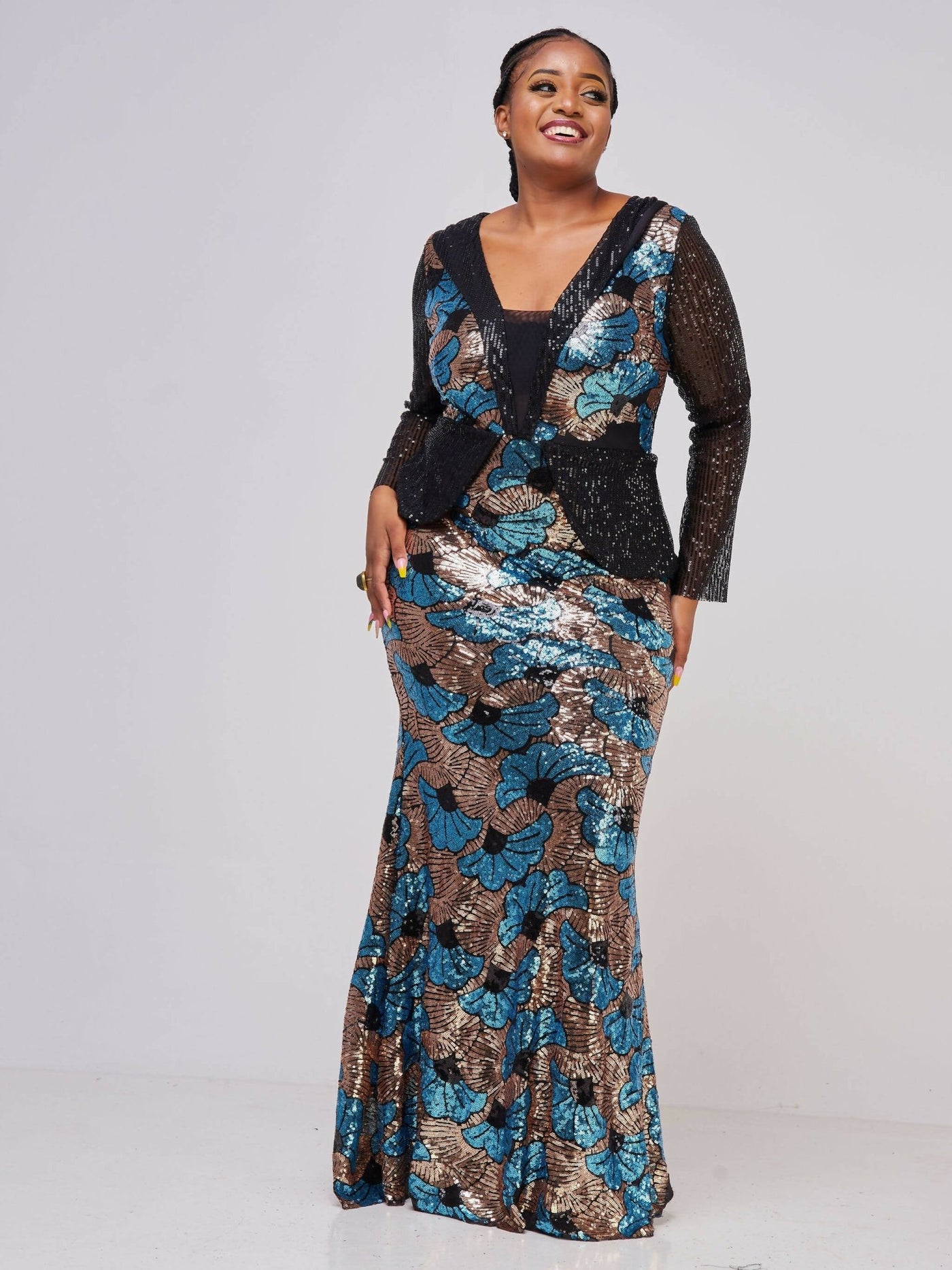 Bold N Chic Flowered Gown- Blue - Shop Zetu Kenya