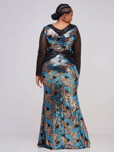 Bold N Chic Flowered Gown- Blue - Shop Zetu Kenya