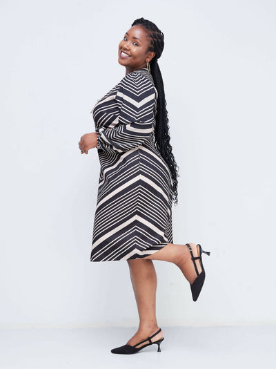 The Fashion Frenzy Chevron Print Dress- Black - Shopzetu