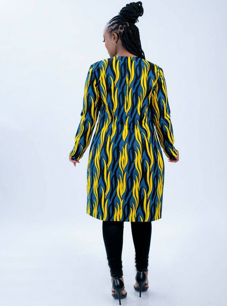 Kidosho Waridi Sleeved Coat - Yellow Print - Shopzetu