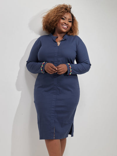 Carole Kinoti LAD Safari Knee Length Dress - Navy Blue - Shop Zetu Kenya