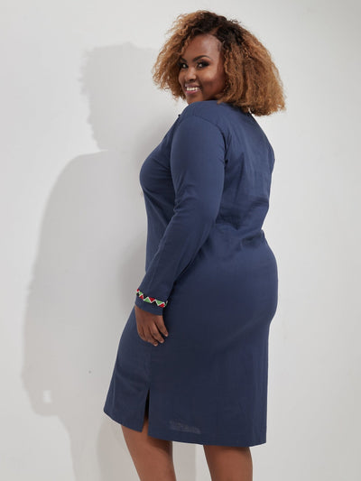 Carole Kinoti LAD Safari Knee Length Dress - Navy Blue - Shop Zetu Kenya