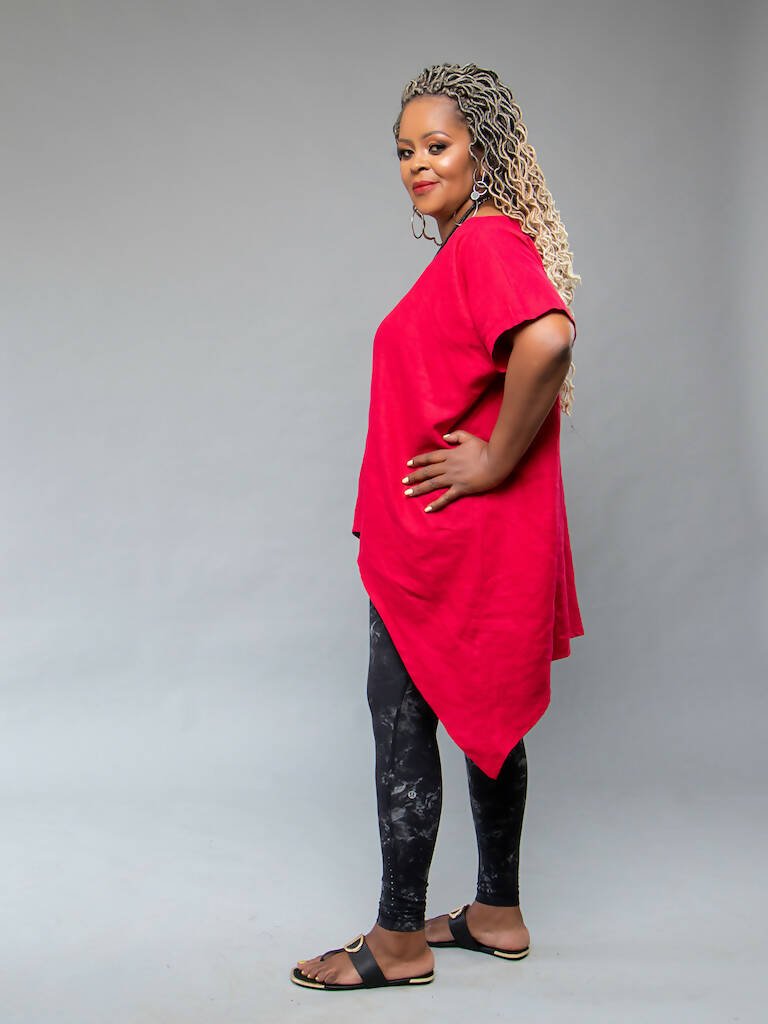 Sally Karago Agbada Linen Top - Red - Shopzetu