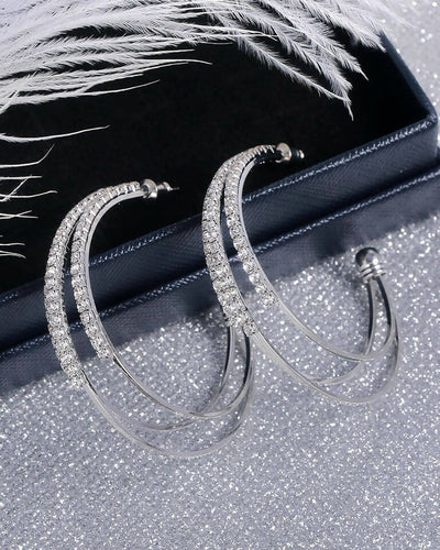 Slaks World Fashion Large Double Hoop Gem Earrings - Silver - Shopzetu