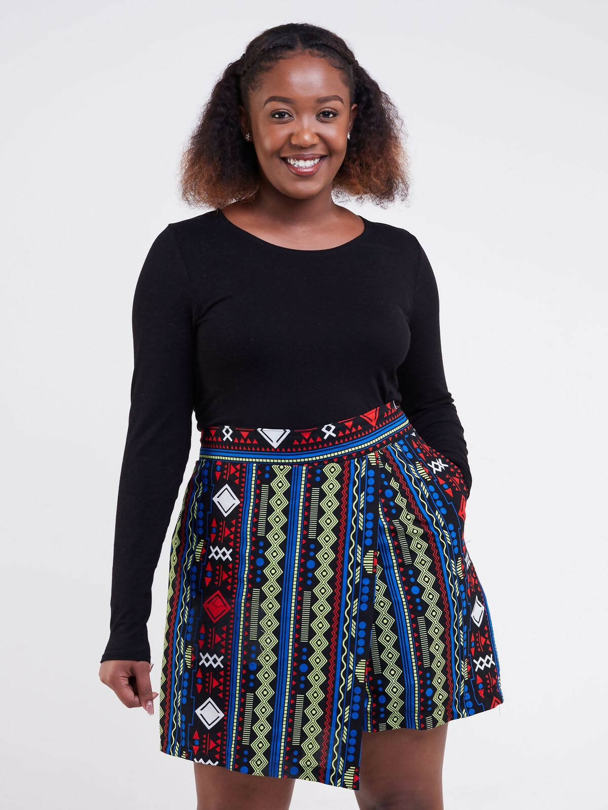 Merli Africa Cullote Shorts - Black Print - Shopzetu