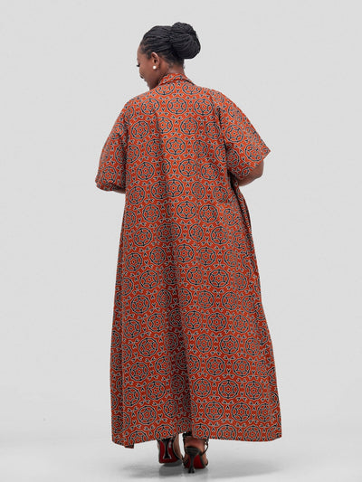 Simbaress Kitenge Tamu Long Kimono - Brown Print - Shopzetu