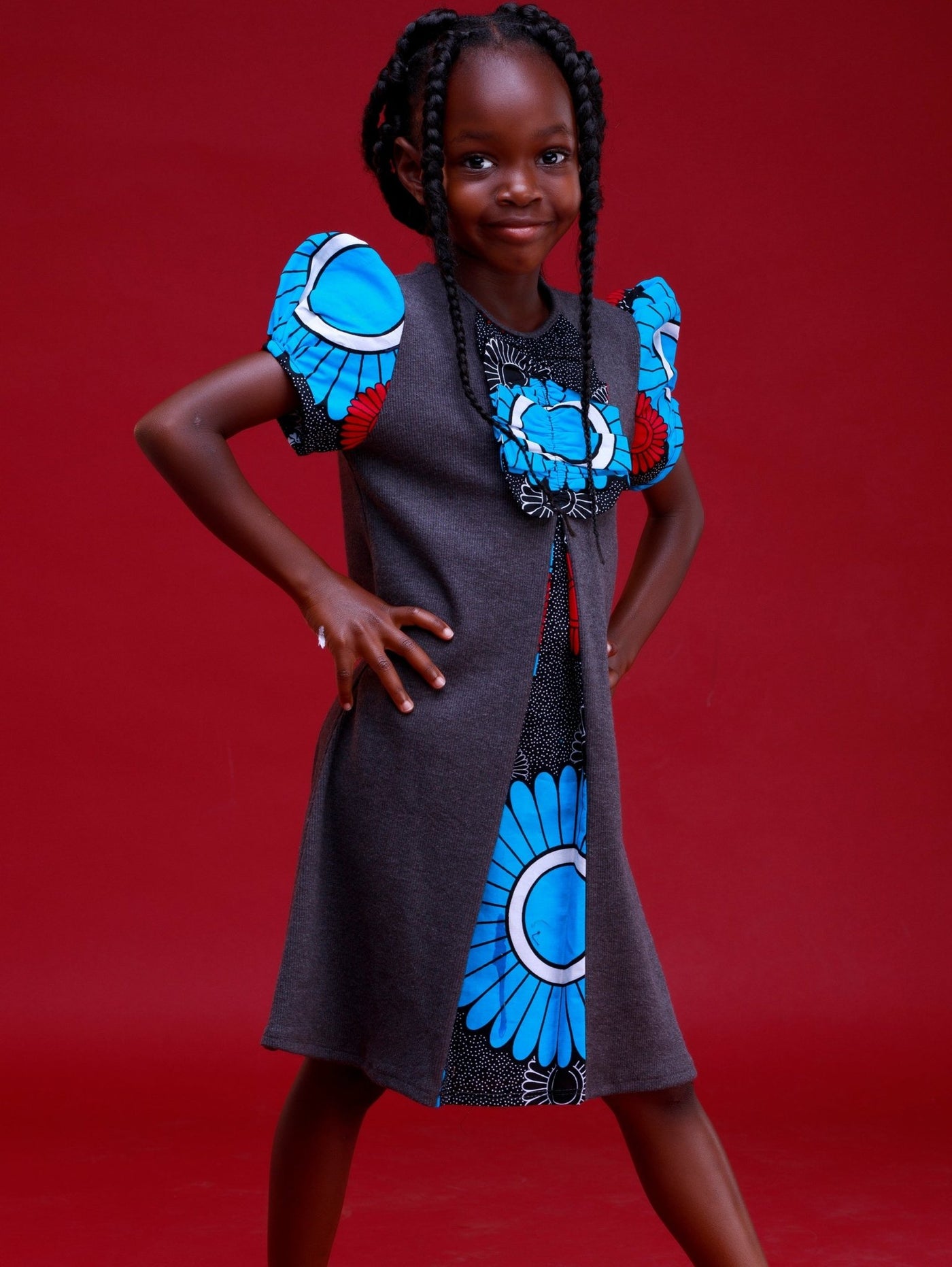 Davids Egesicha Dress - Blue / Fuschia Print - Shop Zetu Kenya